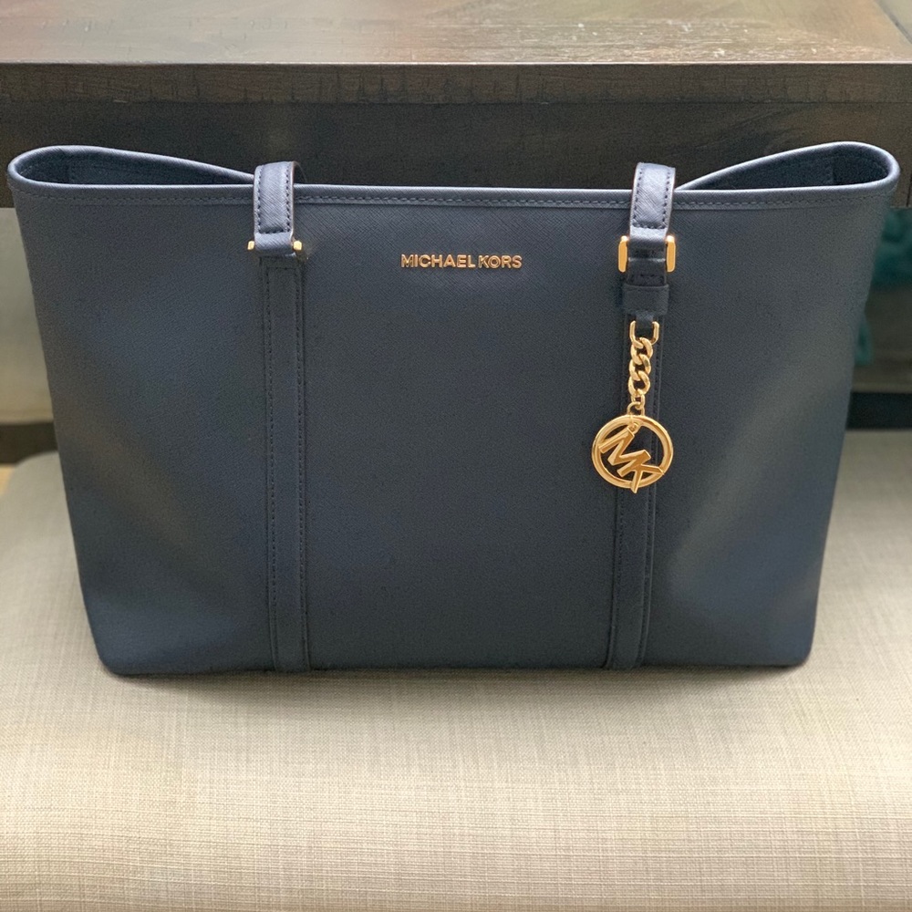 Navy blue with gold accents MK large Tote